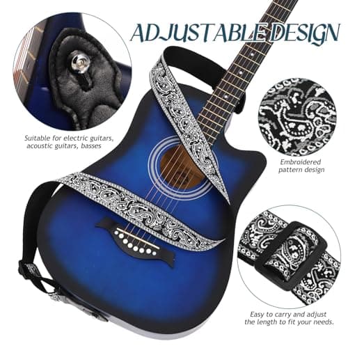 Hemoton Guitar Strap 2 Wide Jacquard Bass Strap with Picks Set, Best for Kids and Guitarists