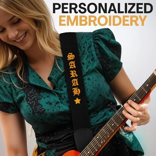 Personalized 2" Guitar Strap for Bass, Electric & Acoustic - Embroidered Name, Best Gift