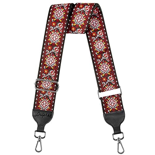 Soft Cotton & Leather Ends Jacquard Embroidered 2" Wide Crossbody Bag Purse Straps — Jacquard Red