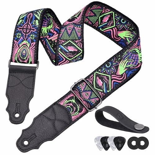 Head Layer Cowhide Leather Guitar Strap, 2" Wide, 2 Locks, 4 Picks Included — Mystic
