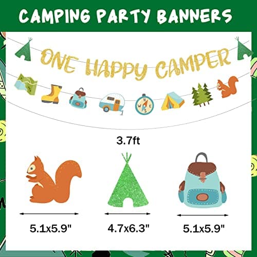 One Happy Camper First Birthday Party Decorations, Hombae Hanging Glitter Banner