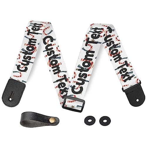 Custom Personalized American Flag Guitar Strap - Bass Electric Acoustic — White 14