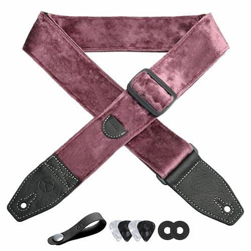 2 Inch Velvet Guitar Strap with Full Grain Leather Ends - Bass, Electric & Acoustic Compatible — Light Purple