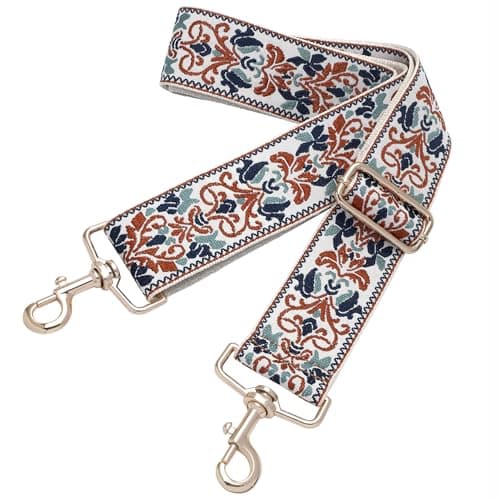 Nefelibata Adjustable 2 Purse Strap - Multi-Pattern Crossbody Replacement — Brown Flower Embroidery