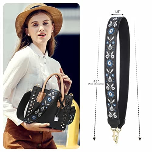 Embroidered Leather Purse Strap 1.6 for Crossbody Bags