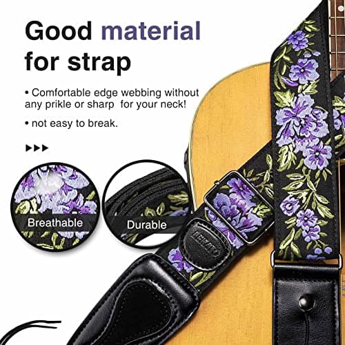 LEKATO Artistic Flower Bass Strap for Electric & Acoustic Guitars with Pick Holder