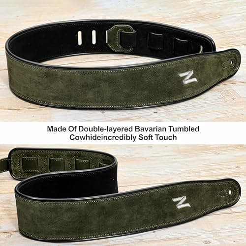 Double Layer Green Guitar Strap for Kids and Adults, with Foam Padding, Suitable for Acoustic, Bass, and Electric Guitars