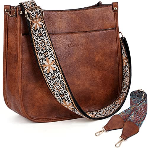 Caitina Women's Vegan Leather Adjustable Strap Crossbody Hobo Purse — A00-dark Brown
