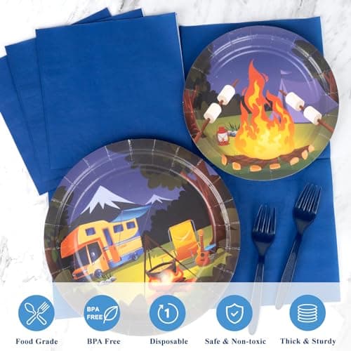 Camping Party Supplies for 24 Guests, 96PCS Total