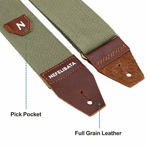 Nefelibata Full Grain Leather Guitar Strap with Pick Pocket