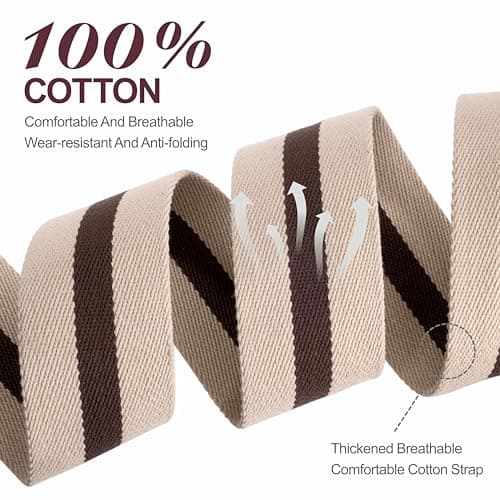 Solid Color Cotton Guitar Strap for Bass, Electric & Acoustic - Stripe Brown