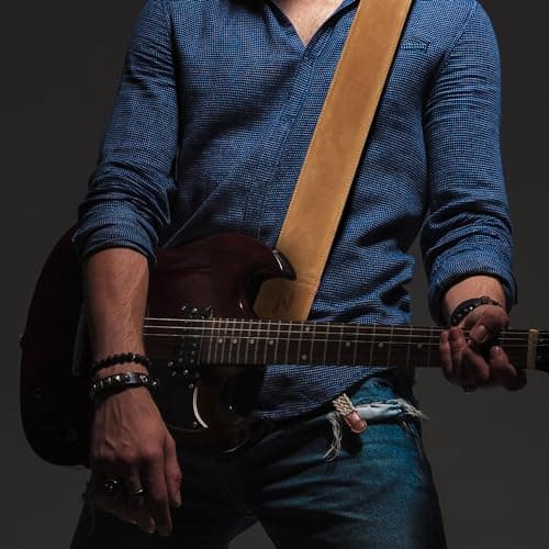Wide Full Grain Leather Guitar Strap for Bass, Electric, and Acoustic Guitars (Yellow)