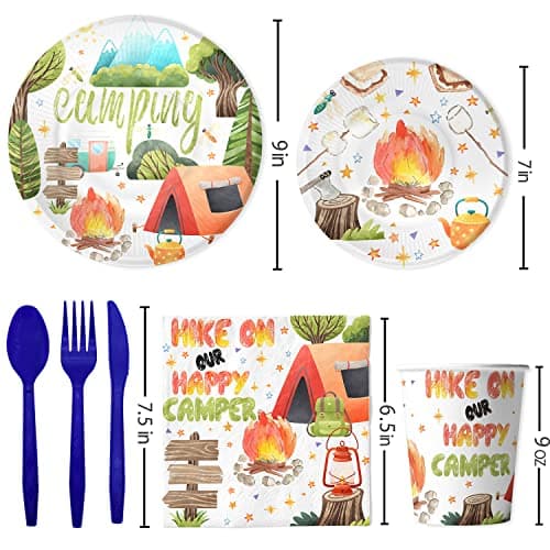 Campfire Themed Party Plates, Napkins, Cups & Utensils for Kids' Birthday, Serves 20 Guests