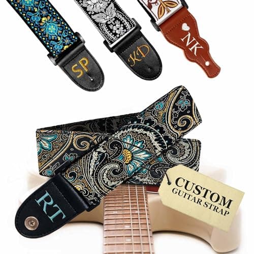 Black Silver Classic Woven Guitar Strap with Pick + Lock + Button - Add Your Text — Custom-indiannights