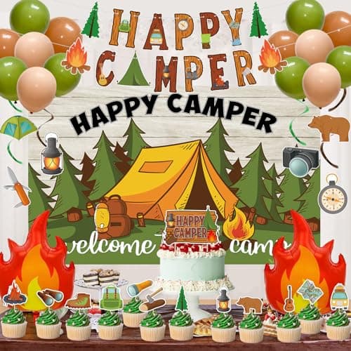 Roetyce Happy Camper Party Decorations, 41PCS Banner Balloons Kit