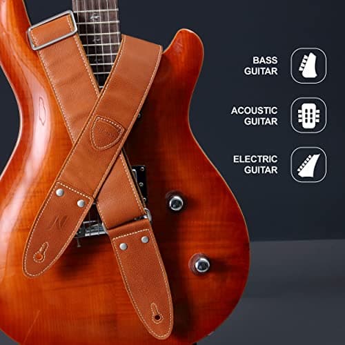 Nefelibata Guitar Strap: 2 Leather for Bass, Electric & Acoustic Guitar, Includes Picks and Accessories