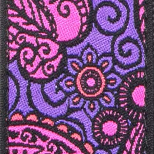 KLIQ Vintage Woven Guitar Strap for Acoustic & Electric Guitars — Paisley Fuchsia Pink & Purple