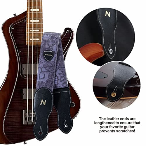 Nefelibata Vegan Leather Pick Pocket Guitar Strap, 60s Vintage Style (Purple)