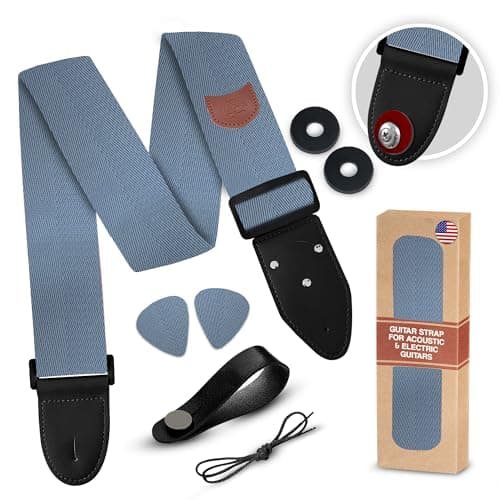 Adjustable Art Tribute Guitar Strap with Security Locks and Unique Picks — A Silver