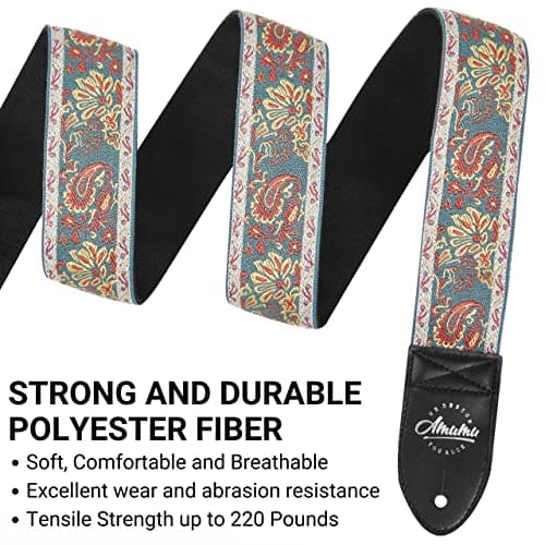 Vintage Jacquard Paisley Guitar Strap for Bass, Electric & Acoustic Guitars