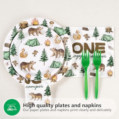 One Happy Camper Camping Birthday Party Decor & Tableware Set
