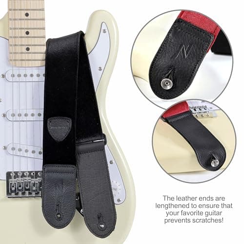 Vintage Mystic Black Guitar Strap Set: Includes 4 Picks, Strap Locks, and Strap Button - For Bass, Electric, and Acoustic Guitars
