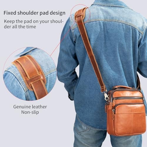 NIUCUNZH Genuine Leather Shoulder Strap, 60 Inch Adjustable, Comfort Pad Included