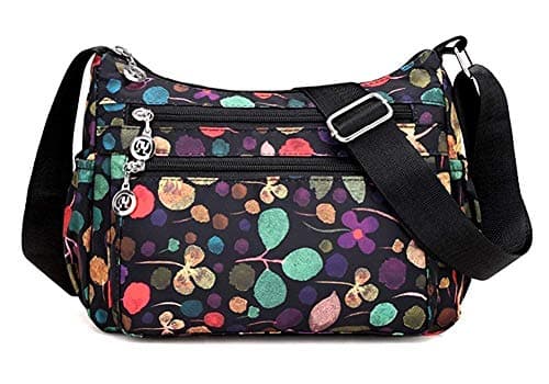 Nawoshow Nylon Floral Multi-Pocket Crossbody Travel Bag for Women — T12-floral Black