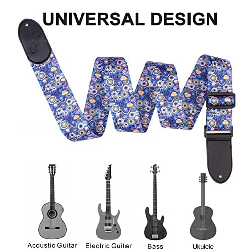 Ultra Comfortable Bass, Electric & Acoustic Guitar Strap with 2 Locks & 1 Button
