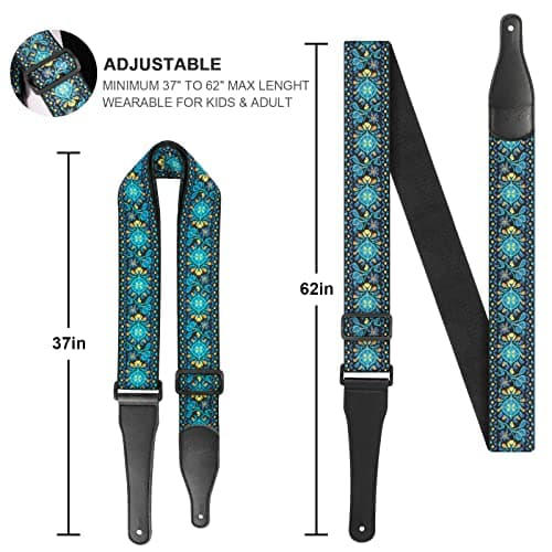 Jacquard Embroidered Cotton Guitar Strap with Leather Ends for Bass, Acoustic & Electric