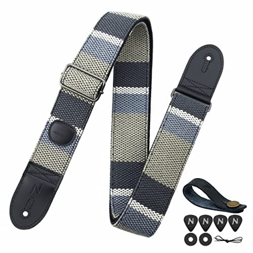 Nefelibata Guitar Strap with Pick Pocket for Bass, Electric, and Acoustic Guitars — Brown&grey Stripes