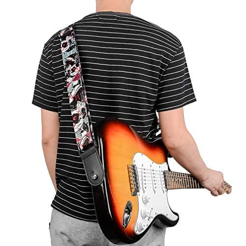 Leather Ends Guitar Strap for Bass, Electric, Acoustic Guitars - Best Gift