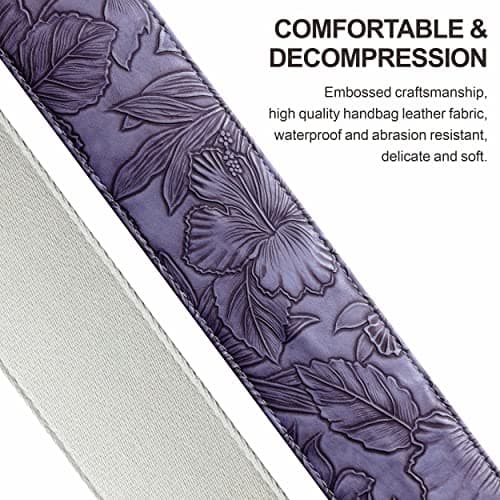 Nefelibata Vegan Leather Pick Pocket Guitar Strap, 60s Vintage Style (Purple)