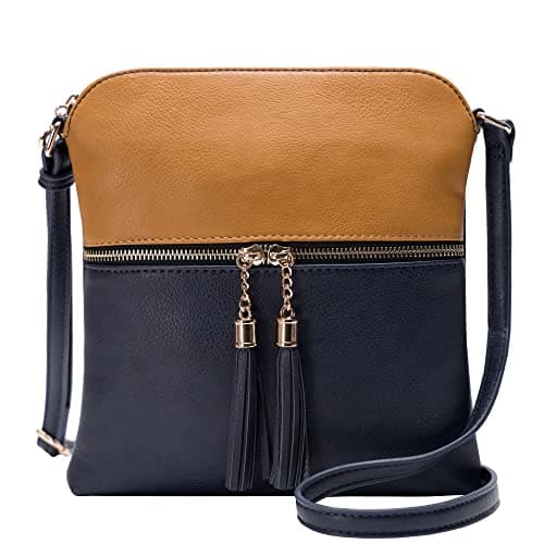 Solene Women's Lightweight Tassel Crossbody Purse, Perfect Daily and Travel Bag — Mustard/Deep Sea