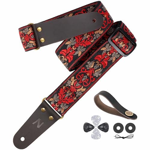 Nefelibata 2 Jacquard Embroidery Guitar Strap for Bass, Electric, and Acoustic Guitars — Retro Red Flower