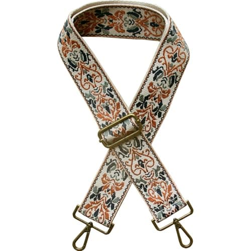 Yiaizhuo Boho Women's Wide Purse Strap Crossbody Canvas Bag Shoulder Guitar Straps Adjustable — 2"flower_bg/Nv/Bn