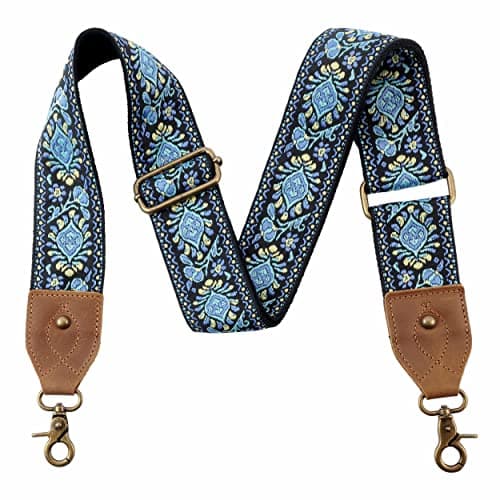 Nefelibata Purse Strap: Adjustable Leather Shoulder Replacement — Retro Embroidery Purple Flower