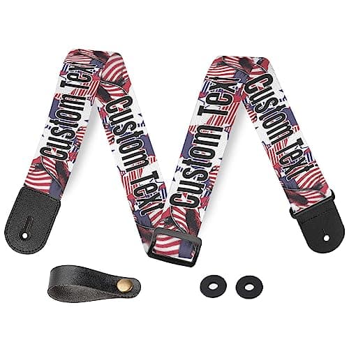 Custom Personalized American Flag Guitar Strap - Bass Electric Acoustic — White 18