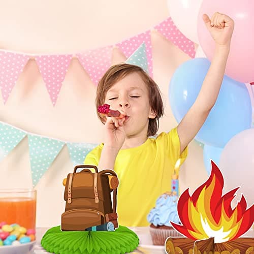 Camping Party Decorations Honeycomb Centerpieces Bears Tent Cake Toppers