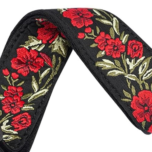 LEKATO Artistic Flower Bass Strap for Electric & Acoustic Guitars with Pick Holder — Red