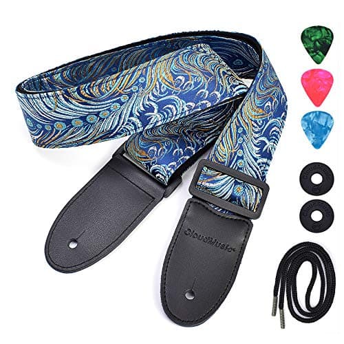 CloudMusic Acoustic Electric Guitar Strap Blue Vintage Floral