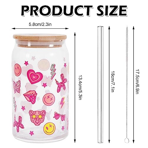 Preppy Glass Beer Can Glasses Set for Iced Coffee and Cocktails- 16oz with Accessories
