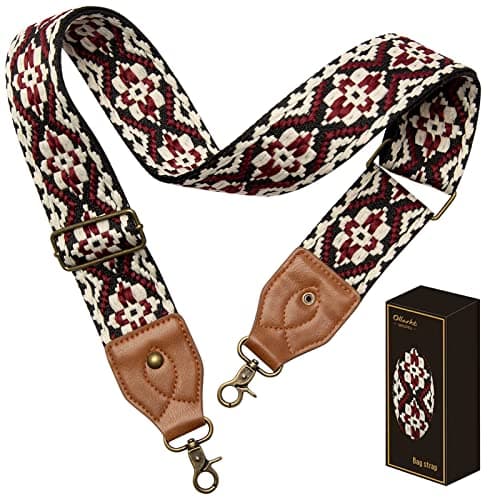 OllarKt 2" Wide Adjustable Leather Bag Strap — Boho Red Jacquard