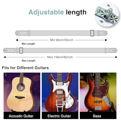 Adjustable 2 Wide Jacquard Embroidery Cotton Guitar Strap with Leather Ends - Includes Locks & Picks