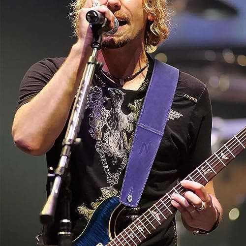3 Guitar Strap in First Layer Leather with Foam Padding and Cable Storage Loops for Bass, Electric and Acoustic Guitars