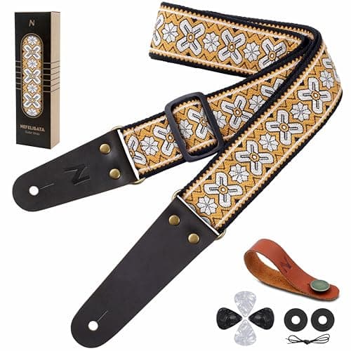 Guitar Strap with Flower Embroidery for Bass, Electric & Acoustic Guitars — Four-petal Flower