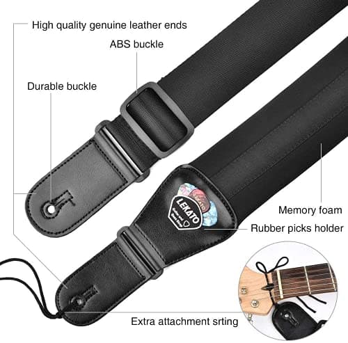 LEKATO Electric & Bass Guitar Strap 3" Wide, Padded, Adjustable 38-47", Pick Holder, 2 Locks