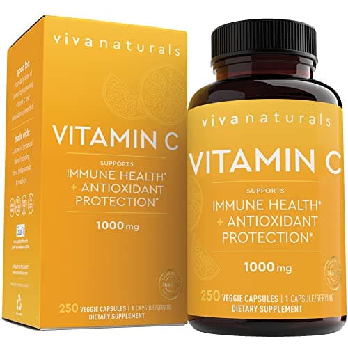Viva Naturals Non-GMO Vitamin C 1000mg with Bioflavonoids & Rose HIPS, 250 Capsules