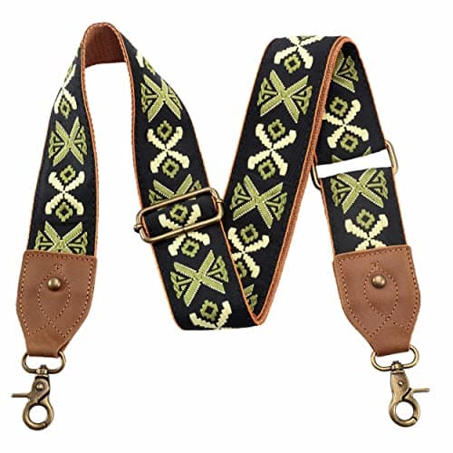 Nefelibata Purse Strap - Wide Leather Shoulder Strap with Embroidery — Vintage Gold Embroidery