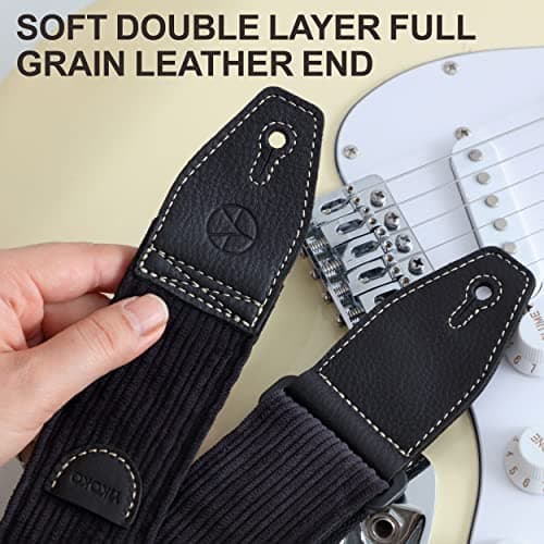 2-Inch Corduroy Guitar Strap with Full Grain Leather Ends,FREE Button & Locks, for Bass & Acoustic/Electric Guitars, Inc